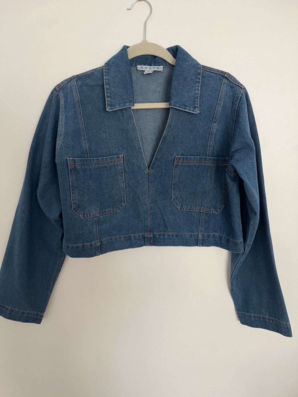 HYFVE Denim Crop Long Sleeve Top - Blue